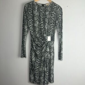 Michael Kors Snake Print Midi Dress Size S High Neck Long Sleeve Slinky Stretch